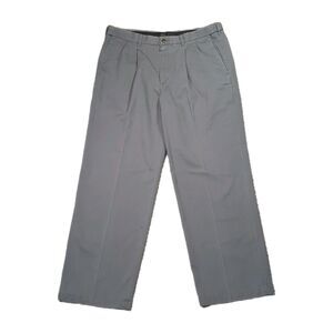 Haggar Mens 36x30 Gray Pleated Chinos 100% Combed Cotton Casual Dress Pants